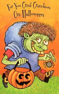 Spooky HALLOWEEN Card FOR GREAT GRANDSON, Monster Spider by Gallant Greetings +✉ - Picture 1 of 4