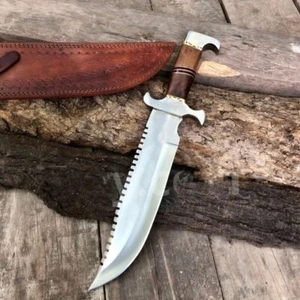 CUSTOM HANDMADE D2 STEEL HUNTING BOWIE KNIFE WITH STEEL GAURD AND WOOD HANDLE - Picture 1 of 3