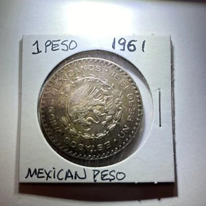 1961 Un Peso Mexican Coin - Silver Peso World Coin Mexicanos Numismatic #328 - Picture 1 of 4