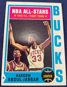 1974-75 Topps #1 Kareem Abdul-Jabbar Milwaukee Bucks - Hall of Fame All Star - Picture 1 of 6