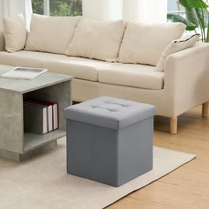 Ottoman with Storage 15" Velvet Bench Footstool for Bedroom Living Room Dark Gre - Picture 1 of 12