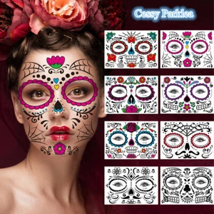 S-A3-1 Día de Muertos Tatuaje Cara Temporal Hoja Azúcar Calavera Maquillaje 170*120mm - Imagen 1 de 18