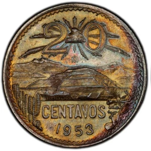 MS64BN 1953-Mo Mexico 20 Centavos, PCGS Trueview- Nicely Toned - Picture 1 of 8
