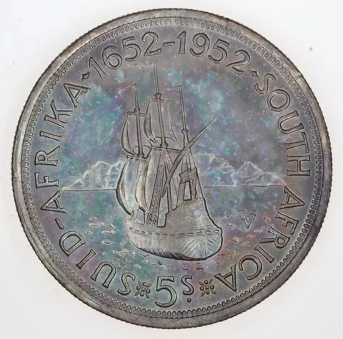 1952 South Africa Silver 5 Shillings KM# 41 AU Cover