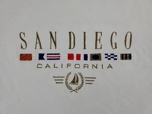 Camicia VINTAGE San Diego California uomo grande punto singolo vela Hanes adulto A13 - Foto 1 di 16