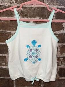 OLD NAVY GIRLS 12-18 MONTHS TURTLE TANK TOP WHITE BLUE SUMMER T SEA TURTLE TOP - Picture 1 of 2