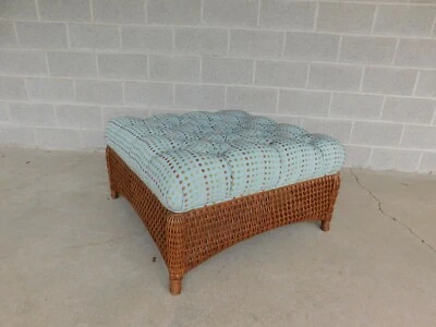 Wicker French Style Tufted Upholstered Ottoman 35w x 35d - Image 1 of 4