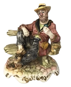 Rare Vintage Capodimonte Porcelain Figurine Hobo Bum Drunk on Bench FREE POSTAGE - Picture 1 of 4
