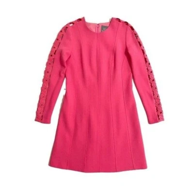 LELA ROSE Pink Wool Blend Short  Dress Wave Inset Long Sleeve SZ 4 NEW $1,490 - Image 1 of 4