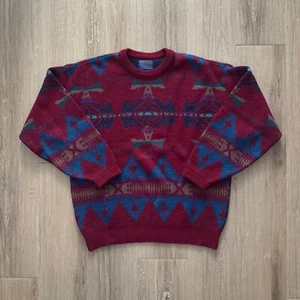 Vintage 80's Pendleton Southwestern Abstract Aztec Knit Wool Sweater Size Large - Picture 1 of 6