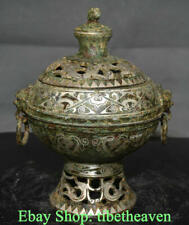 8.8" Antique Chinese Bronze Ware Silver Dynasty Palace Lion Ear Incense Burners