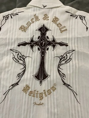 Fender Custom Shop White L/S Embroidered Cross Shirt Medium French Cuffs - Image 1 of 4