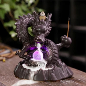 Ceramic Dragon Backflow Incense Burner Led Light Sandalwood Burner Home Decor - Picture 1 of 6