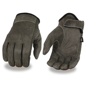 Men’s MG7511 Distressed Gray Leather Gloves, Stretch Side Gel Palm & Wrist Strap - Picture 1 of 2