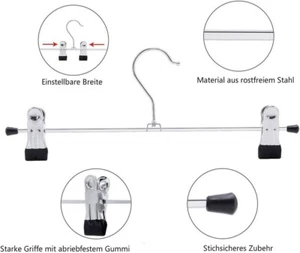 10 Stück starke Metallclips Kleiderbügel Chrom Kleidung Mantel Hose Rock Ständer UK - Bild 1 von 7