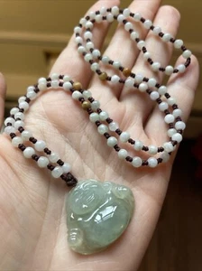 NWT Grade A Natural Burmese Icy Jadeite Pendant Buddha 晴水綠佛公 手工精編翡翠掛繩 - Picture 1 of 8