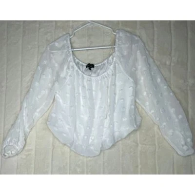 Blusa Trixxi para mujer XS blanca punto suizo fuera del hombro manga larga elástica Foto 1 de 4