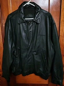 VTG SNAP-ON TOOLS Mens Jacket Size XL 100% GEN LEATHER ALL BLACK OUT - Picture 1 of 11