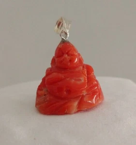Colgante con dije de plata de ley BUDDHA coral rojo natural - Imagen 1 de 9