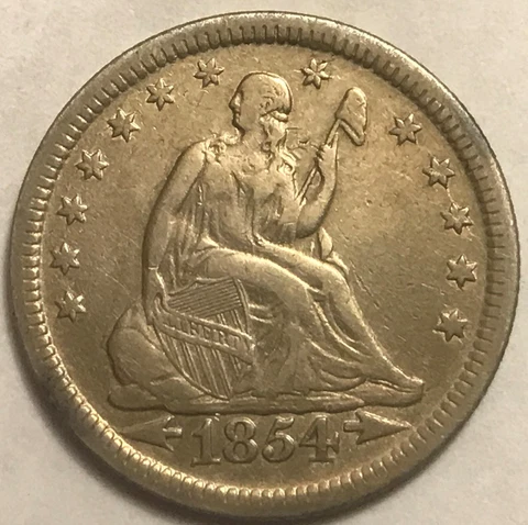 1854 XF EF SEATED QUARTER. FREE SHIP! Cover