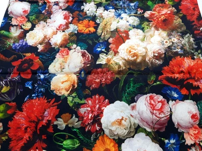 2 Yds Mastery #P4299 Hoffman CA Fabrics 2016 Black w/Multicolor Flowers Cotton - Image 1 of 4