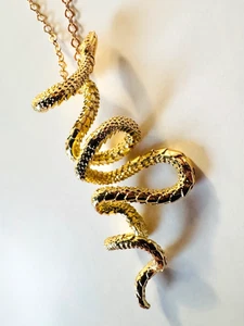 Gold Tone Snake Necklace With Adjustable 18 Inch Chain - Picture 1 of 16