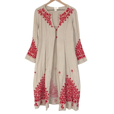 VTG Soft Surroundings Embroidered 100% Linen Duster Jacket Sz M Bohemian Boho - Image 1 of 4