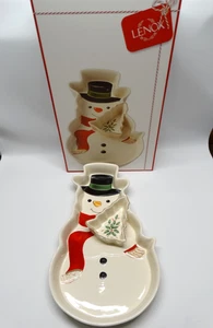 Lenox Holiday Snowman Chip and Dip Set 16.7 in Christmas Serving Dish NIB - Picture 1 of 11
