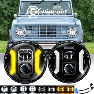 For Ford Mustang Bronco 1965-78 F100 F250 7 Inch Round LED Headlights Hi/Lo Beam Foto 1 de 4