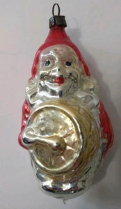 Vintage Tschechoslowakei Zirkus Clown mit Trommel mundgeblasen Glas Weihnachtsschmuck - Bild 1 von 10