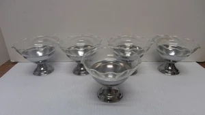 Set of 5 Vtg Retro Aluminum & Glass Sherbet Cups Ice Cream Dishes Rippled Rim - Picture 1 of 5