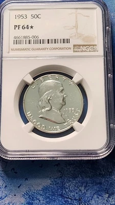 1953 Proof 50c Franklin Half Dollar NGC PF64*Star Stellar Coin Star Designation! - Image 1 of 4