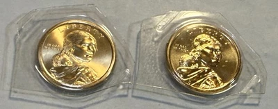 2014 P&D BU Sacagawea dollars from uncirculated MINT SET exact coins shown #3 - Image 1 of 2