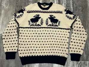 Vintage Y2K J.Crew Handknit 100% Wool Snowflake Moose Crewneck Sweater - Picture 1 of 7