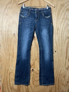 Cello Jeans Women's 7 / 29 Bootcut Denim Blue Faded Low-Rise Ornate Pockets - Picture 1 of 8
