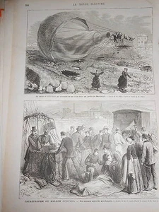 Gravur 1875 - Catastrophe du Ballon l'Univers - Universe Balloon Disaster - Old - Bild 1 von 1