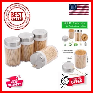 Toothpick Holder, 3000 Count Bamboo Toothpicks with 4 Reusable Toothpick Disp... - Picture 1 of 7
