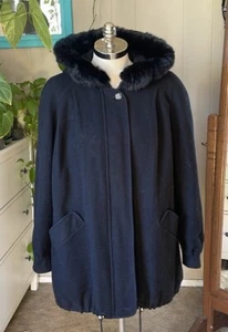 Donnybrook Womens Wool Coat 100% Rabbit Fur Trim Size 1X Pockets - Picture 1 of 7