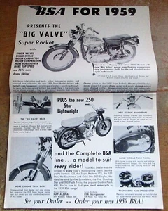 1959 BSA Super Rocket & 250 Star Motorcycle Original Ad  - Picture 1 of 1