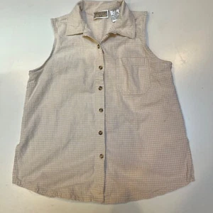 Stephanie Rogers Sleeveless Shirt Women's sz 1X Ecru Check Linen Cotton Blend - Picture 1 of 5