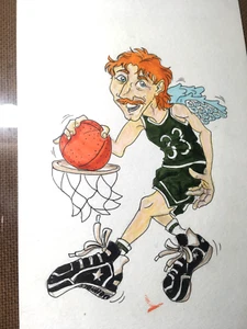 Vintage NBA Larry Bird 6"x9" Original NBA Basketball Art w/ 9"x11" Frame - Picture 1 of 3