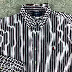 Camisa Ralph Lauren Para Hombres 18 2XL XXL Rojo Azul Rayas Verticales Ajuste Personalizado Preppy - Imagen 1 de 10