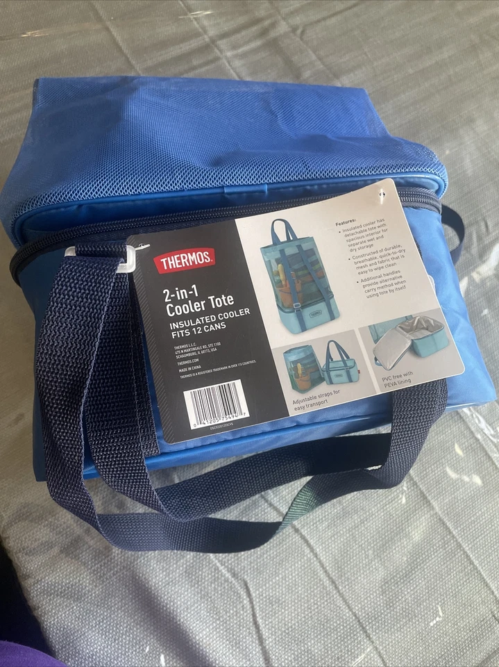 Thermos 2-in-1 Cooler Tote 12 Can Insulated Mesh Detachable Tote Dark Blue Navy