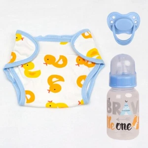 Pañal de tela + botella + chupete azul para muñecas bebés renacidos kits de accesorios hágalo usted mismo regalo - Imagen 1 de 7