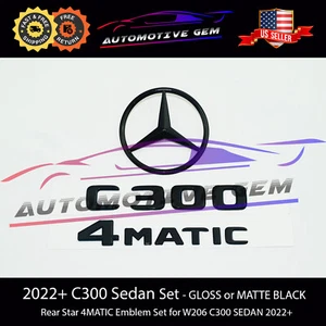 2022+ C300 SEDAN 4MATIC Rear Star Emblem Black Badge Logo Set Mercedes W206 - Picture 1 of 2