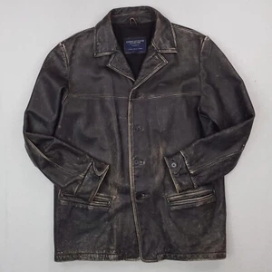 American Eagle Jacket Mens Large Tall Black Distressed Leather Coat Grunge Y2K - Picture 1 of 13