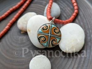 Pysanka pendant Goose Shell Easter egg style on a ceramic necklace Hand Made - Picture 1 of 12
