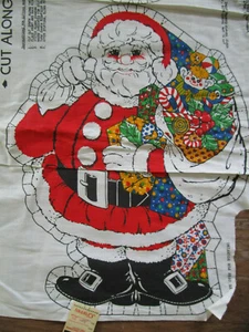 Vintage 17 Zoll Schnitt und Nähen Panel Weihnachten Santa mit Sack Spielzeug 70er Baumwollstoff süß - Bild 1 von 3