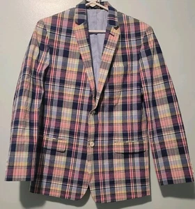 izod Madras Plaid Blazer Sport Coat Pink Blue Easter Church Size 18 R - Picture 1 of 5