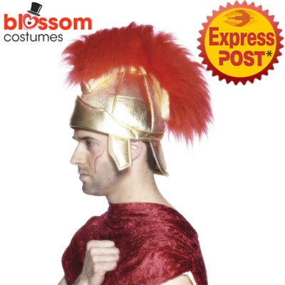 AC413 Mens Roman Warrior Gladiator Soldiers Helmet Costume Accessory Hat + Crest - image 1 of 2